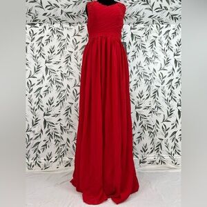 DressTells Chiffon Lace Cocktail Evening Gathered-Pleated Bodice Red Dress Sz M